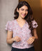 Printed Buttoned Layered Sleeve Purple Blouse